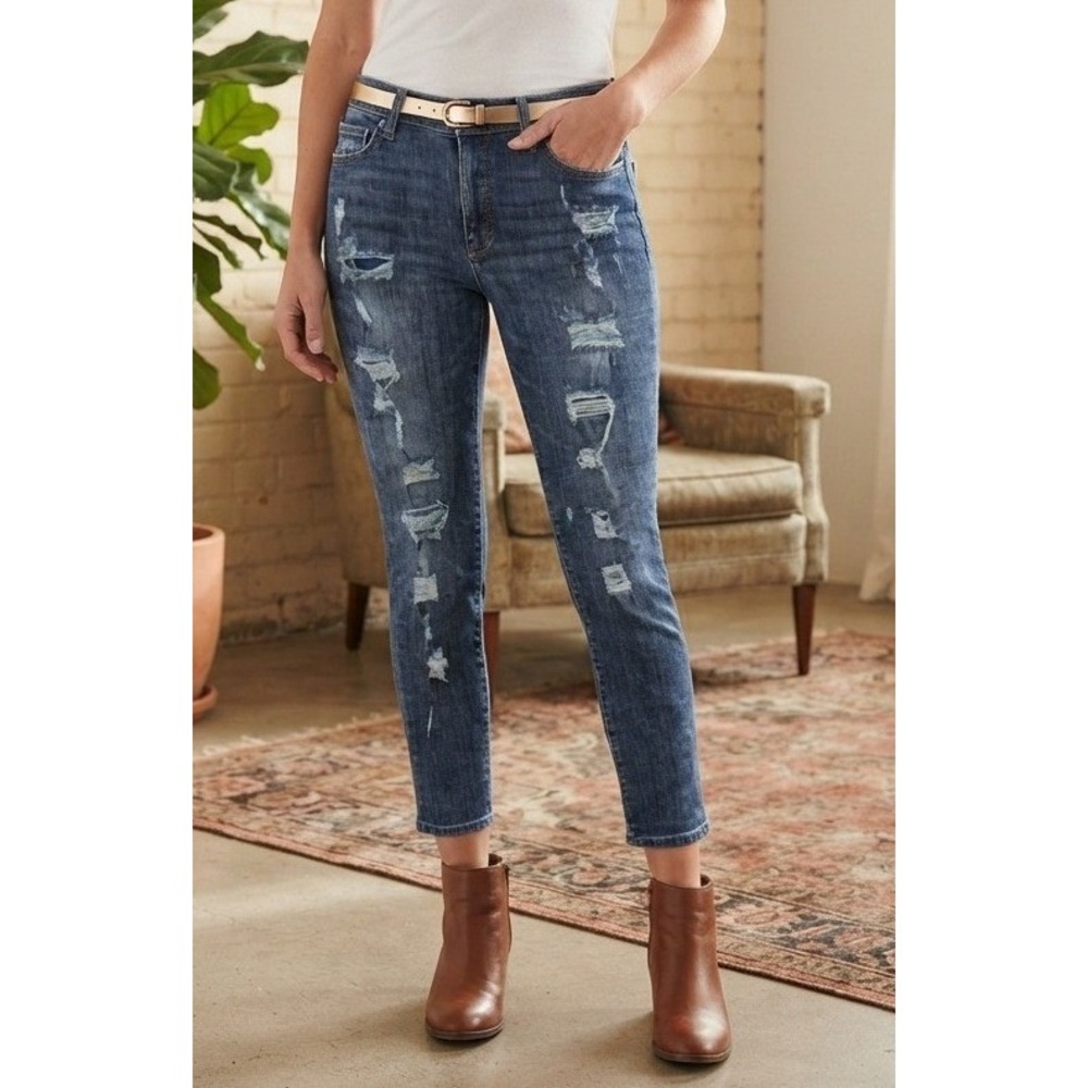Faded Glory Distressed Denim Skinny Jeans Women's 12 Blue Cotton Stretch Slim